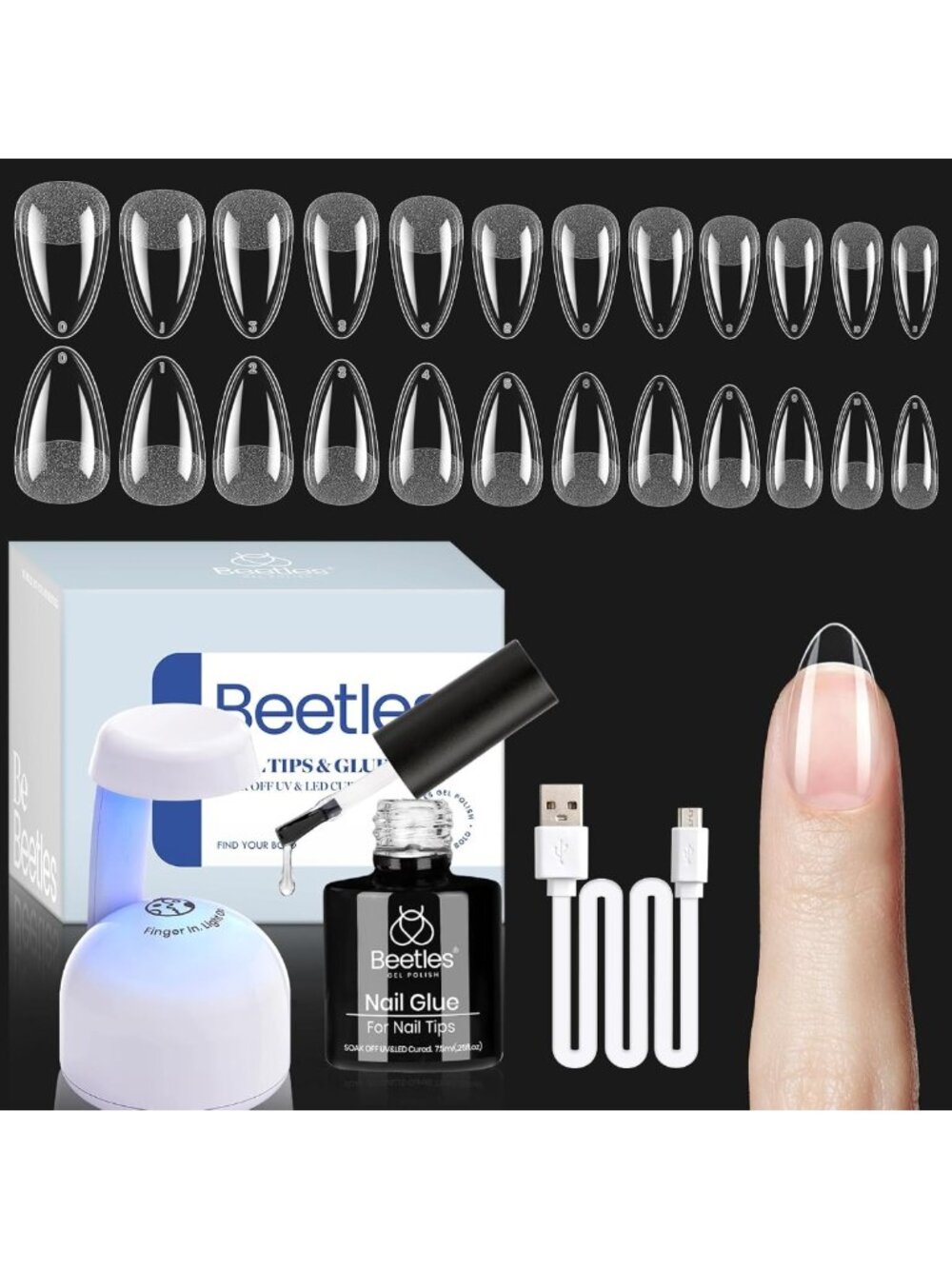 Almond Short Gel Nail Kit - 504pcs Etch-X Nail Tips in 12 Sizes for DIY Manicure